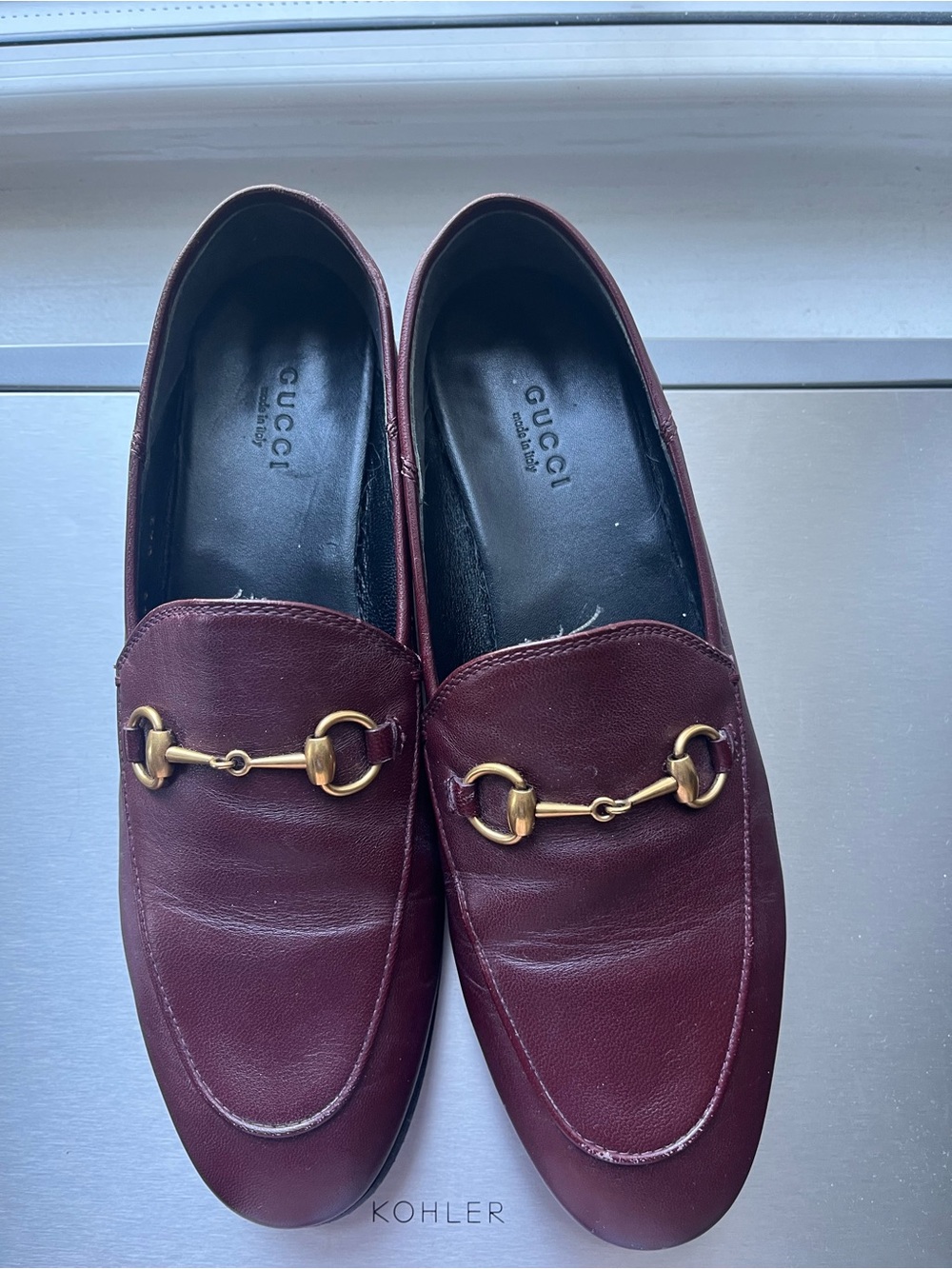 Gucci womens Burgundy Leather Horsebit Loafers